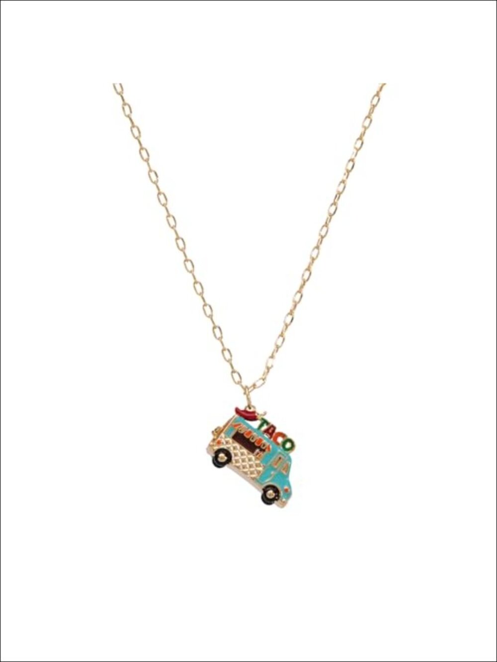 Gold-Plated Enamel Taco Truck Locket Pendant Necklace Adjustable